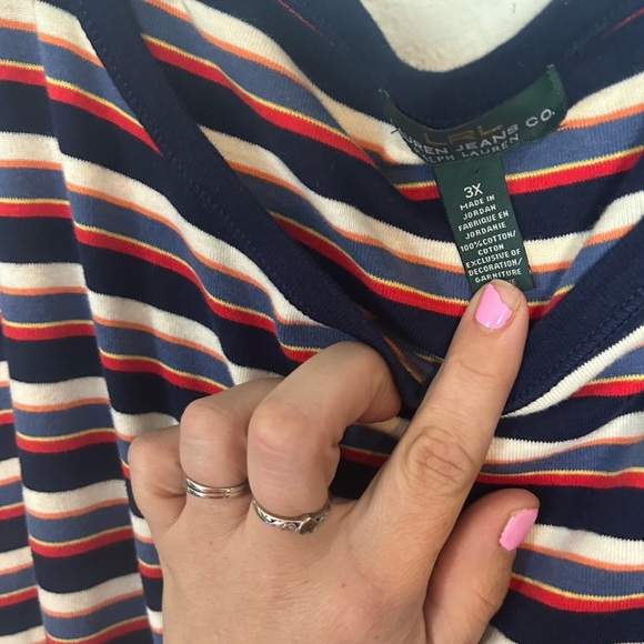 Ralph Lauren Multi Color Stripped 100% Cotton Midi Dress Button Sleeve Detail - Picture 4 of 9